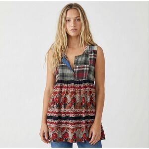 Vintage Tangibles Patchwork Flannel Tunic Top Small Boho Plaid Western Hippie